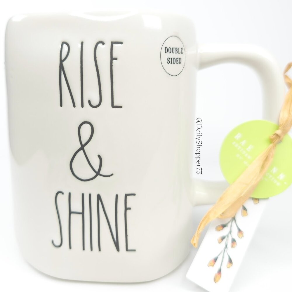 Rae Dunn "Rise and Shine" White Watercolor Double Sided Ceramic Coffee Mug